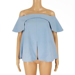 Andrea Iyamah Light Blue Avant Garde Off Shoulder Top